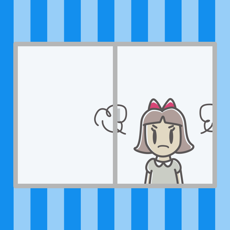 窓から怒る小学生女子のイラスト【色、背景あり】PNG