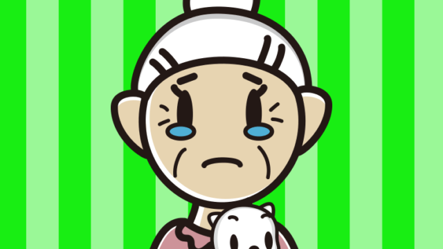 猫を抱いて泣くおばあさんのイラスト【色、背景あり】PNG