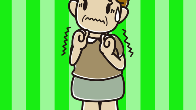 怖がる（怯える）おばさんのイラスト【色、背景あり】PNG