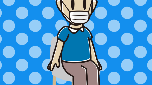 椅子でマスクをする男性のイラスト【色、背景あり】PNG