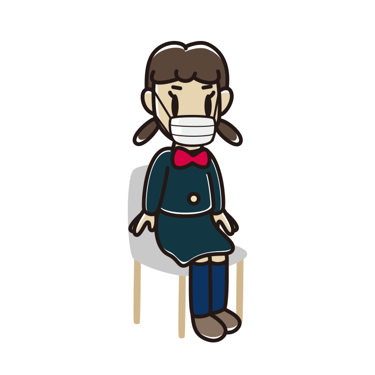 椅子でマスクをする女子中学生のイラスト【色あり、背景なし】透過PNG