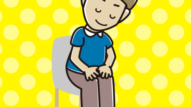 椅子でお辞儀する男性のイラスト【色、背景あり】PNG