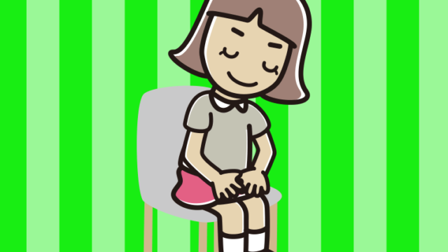 椅子でお辞儀する小学生女子のイラスト【色、背景あり】PNG