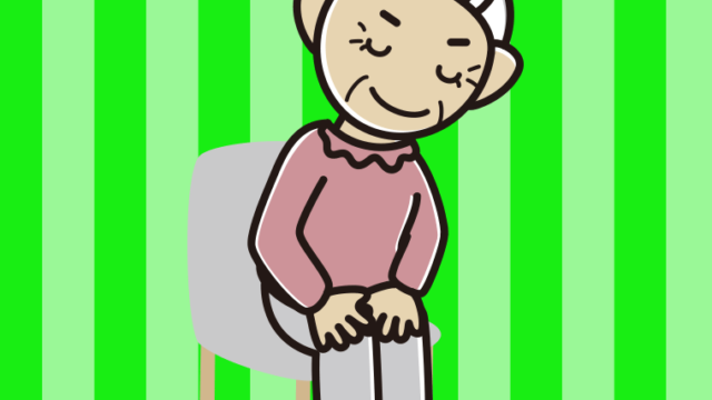 椅子でお辞儀するおばあさんのイラスト【色、背景あり】PNG