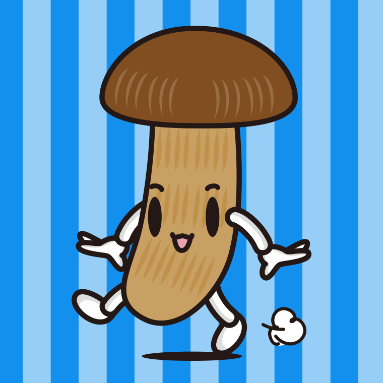 歩く松茸ちゃんのイラスト【色、背景あり】PNG