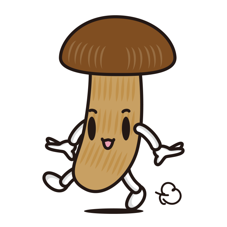 歩く松茸ちゃんのイラスト【色あり、背景なし】透過PNG