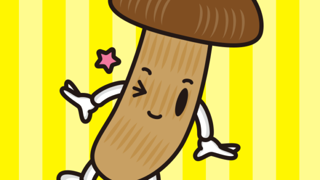 ウインクする松茸ちゃんのイラスト【色、背景あり】PNG