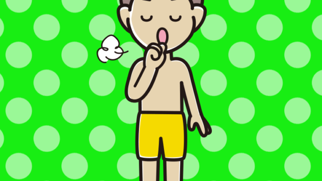 咳払いする水着の男子中学生のイラスト【色、背景あり】PNG