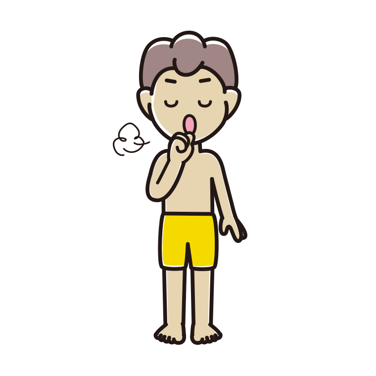 咳払いする水着の男子中学生のイラスト【色あり、背景なし】透過PNG