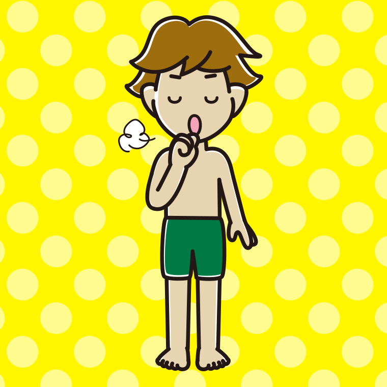 咳払いする水着の男子高校生のイラスト【色、背景あり】PNG