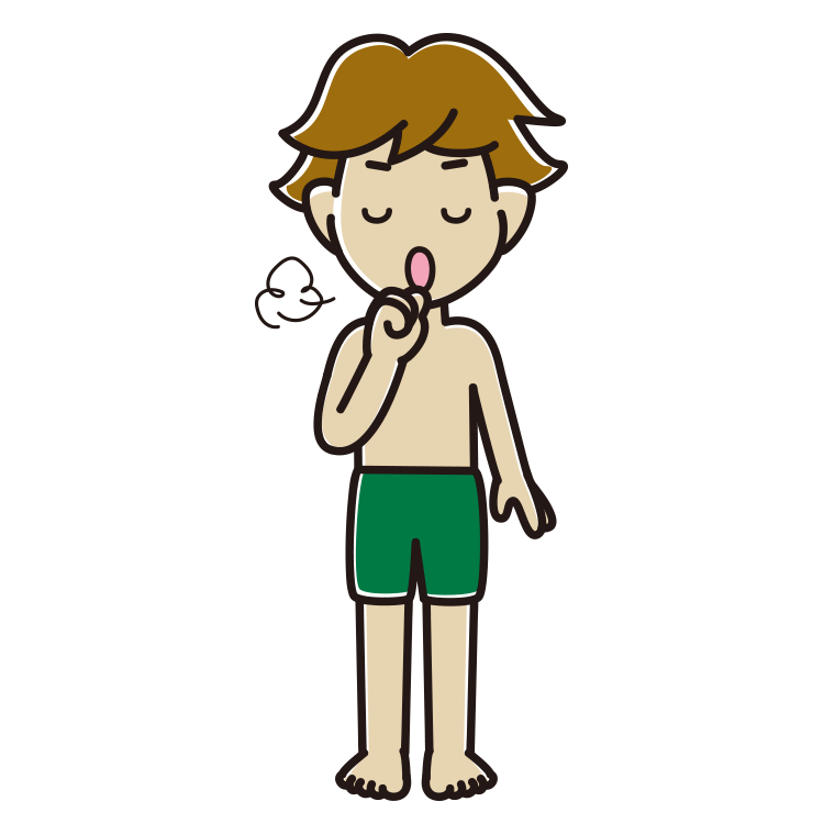 咳払いする水着の男子高校生のイラスト【色あり、背景なし】透過PNG