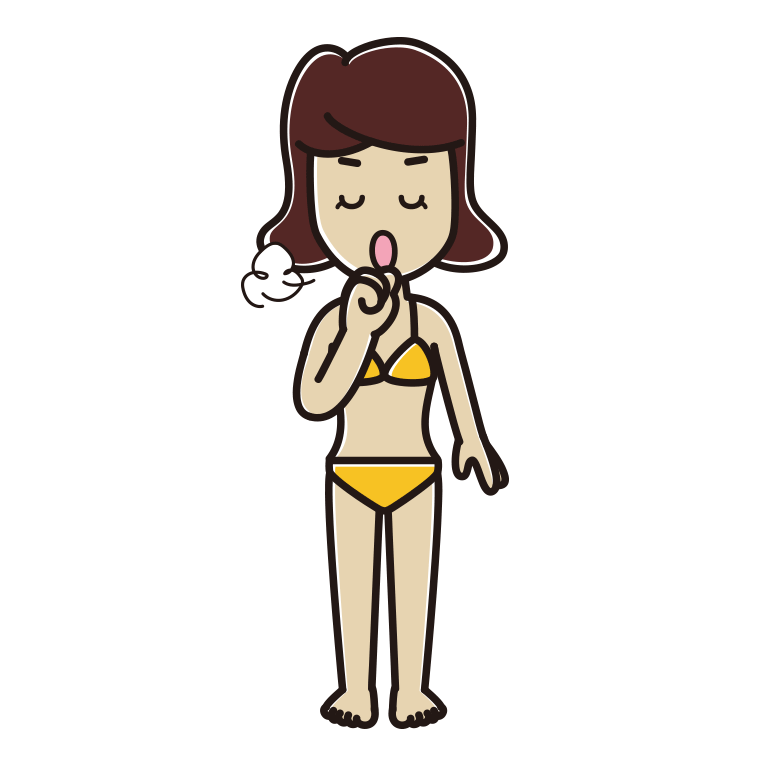 咳払いする水着の女子高校生のイラスト【色あり、背景なし】透過PNG