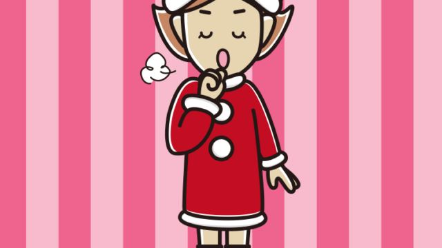 咳払いするサンタ姿の女性のイラスト【色、背景あり】PNG