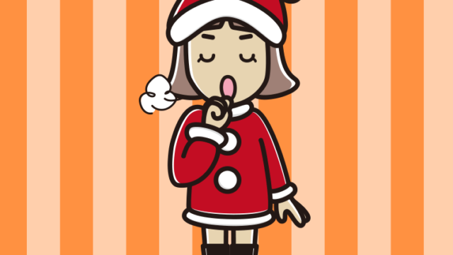 咳払いするサンタ姿の小学生女子のイラスト【色、背景あり】PNG