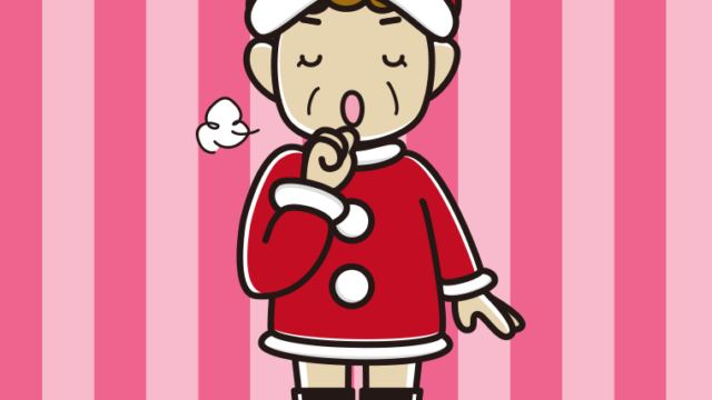 咳払いするサンタ姿のおばさんのイラスト【色、背景あり】PNG