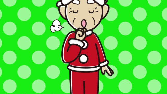 咳払いするサンタ姿のおじいさんのイラスト【色、背景あり】PNG