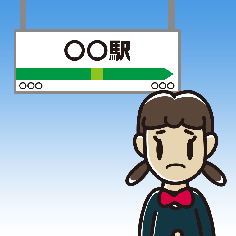 駅のホームで困る女子中学生のイラスト【色、背景あり】PNG