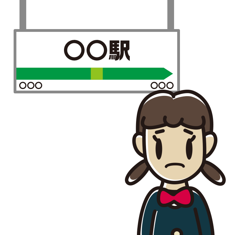 駅のホームで困る女子中学生のイラスト【色あり、背景なし】透過PNG