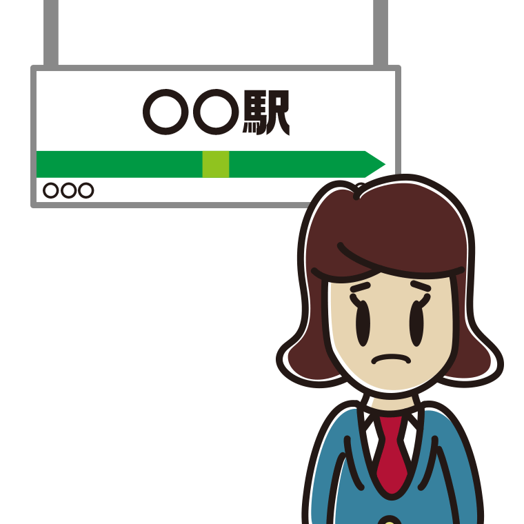 駅のホームで困る女子高校生のイラスト【色あり、背景なし】透過PNG