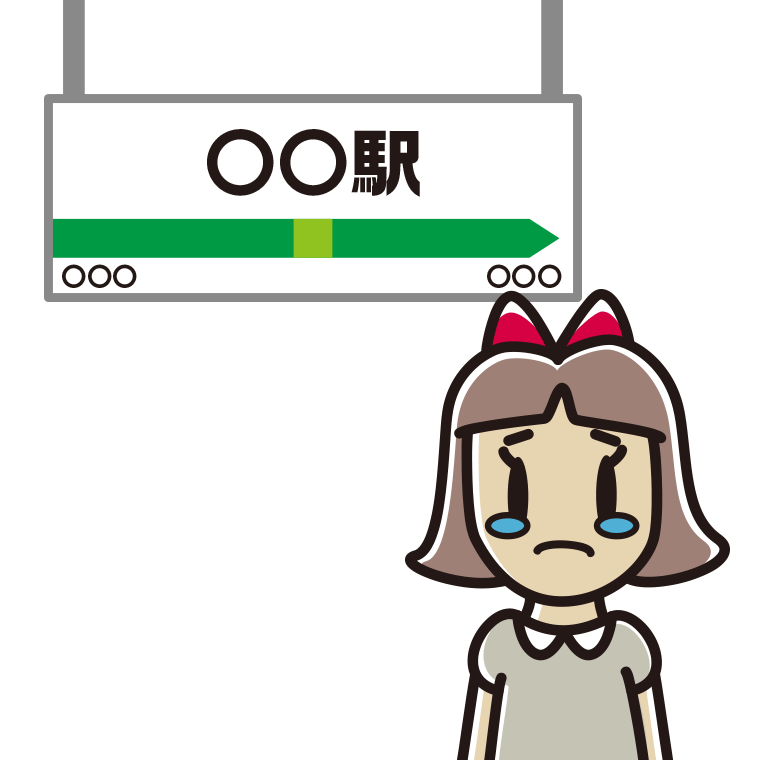 駅のホームで泣く小学生女子のイラスト【色あり、背景なし】透過PNG