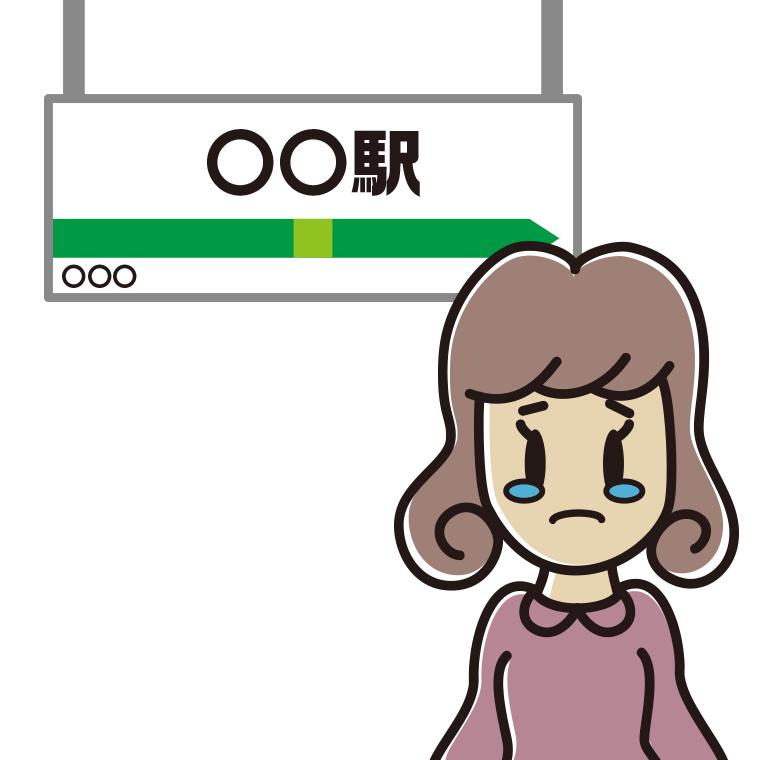 駅のホームで泣く女子大学生のイラスト【色あり、背景なし】透過PNG