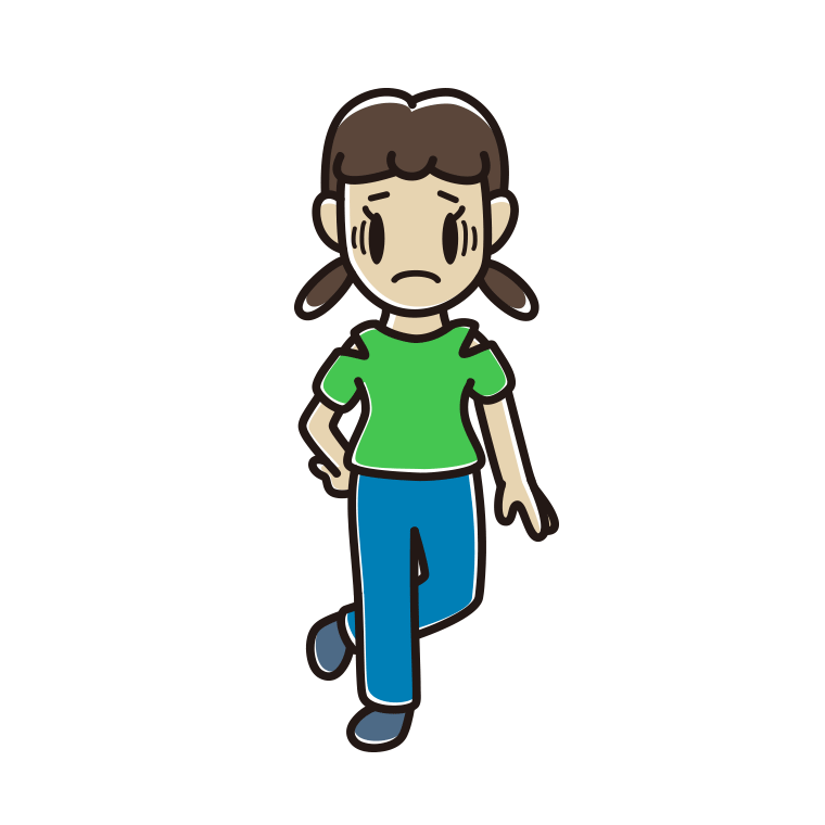 肩見せコーデで困る女子中学生のイラスト【色あり、背景なし】透過PNG