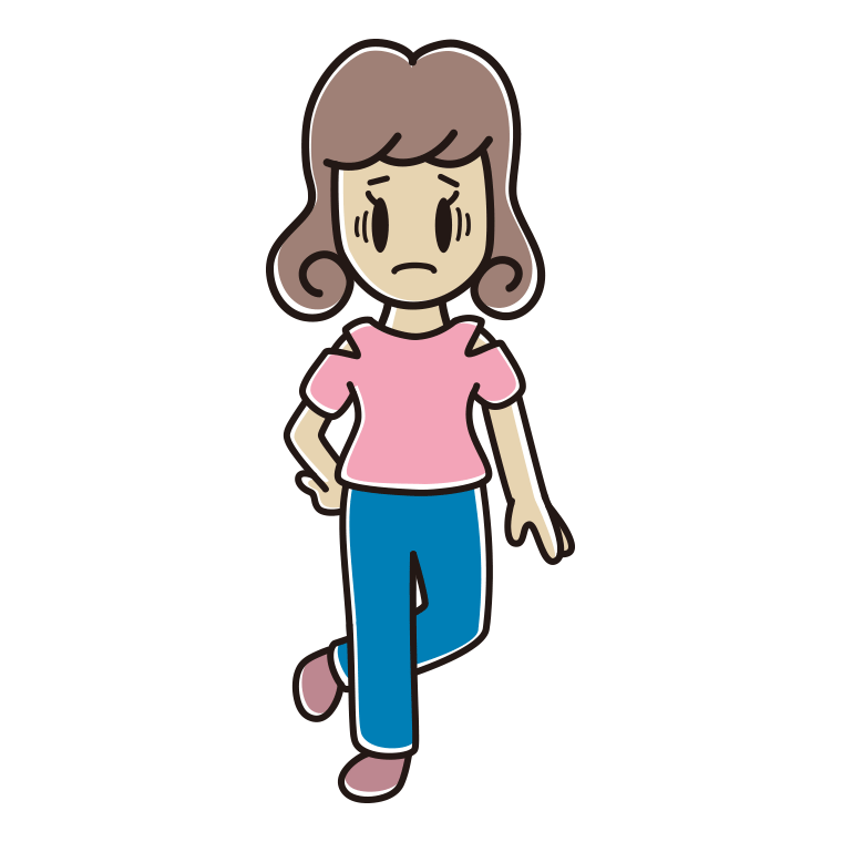 肩見せコーデで困る女子大学生のイラスト【色あり、背景なし】透過PNG