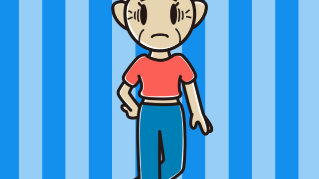 腹見せコーデで困るおばあさんのイラスト【色、背景あり】PNG