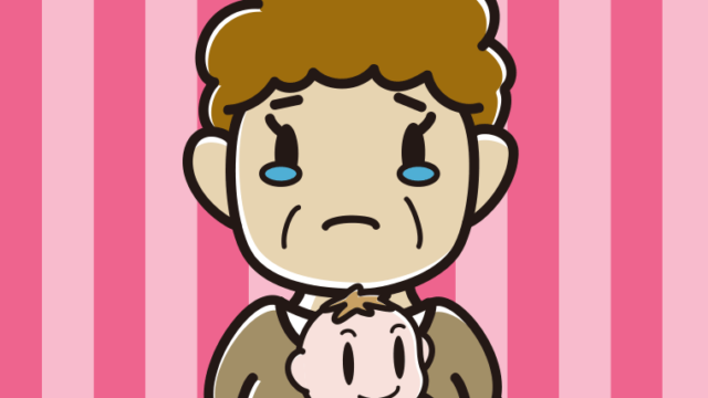 赤ちゃんを抱いて泣くおばさんのイラスト【色、背景あり】PNG