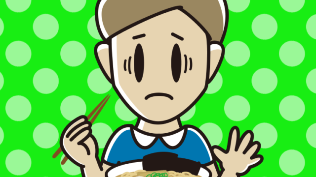 ラーメンで困る男性のイラスト【色、背景あり】PNG