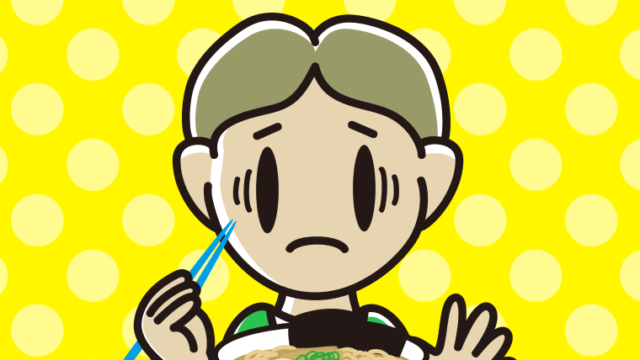 ラーメンで困る小学生男子のイラスト【色、背景あり】PNG