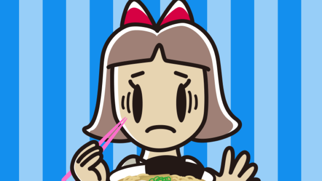 ラーメンで困る小学生女子のイラスト【色、背景あり】PNG