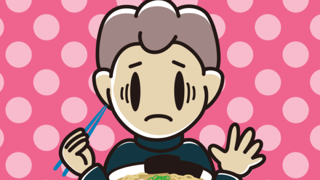 ラーメンで困る男子中学生のイラスト【色、背景あり】PNG