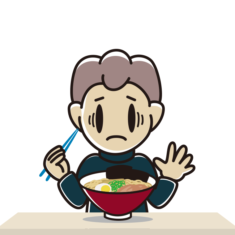 ラーメンで困る男子中学生のイラスト【色あり、背景なし】透過PNG