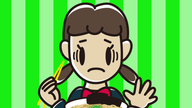 ラーメンで困る女子中学生のイラスト【色、背景あり】PNG