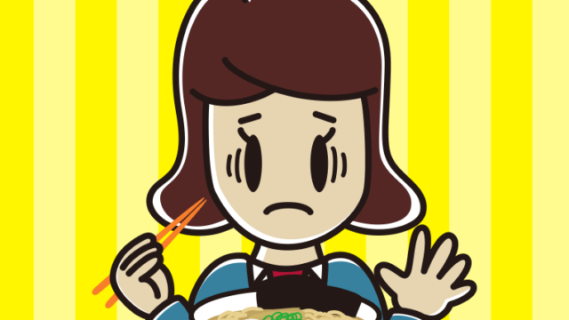 ラーメンで困る女子高校生のイラスト【色、背景あり】PNG