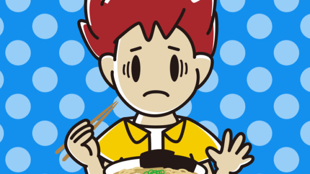 ラーメンで困る男子大学生のイラスト【色、背景あり】PNG