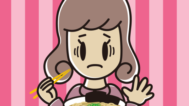 ラーメンで困る女子大学生のイラスト【色、背景あり】PNG
