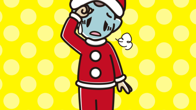 具合が悪いサンタ姿の男子中学生のイラスト【色、背景あり】PNG