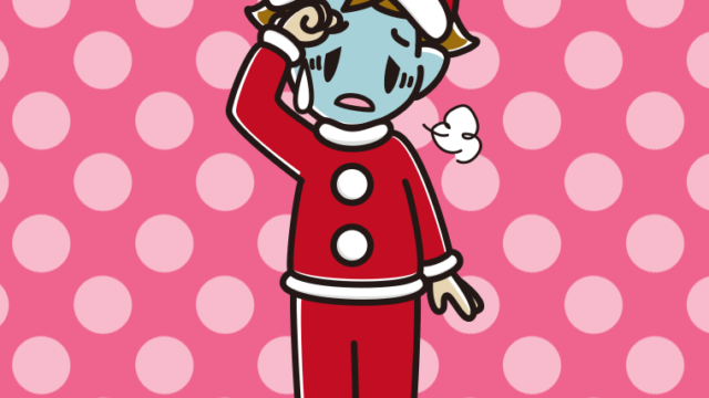 具合が悪いサンタ姿の男子高校生のイラスト【色、背景あり】PNG