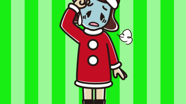 具合が悪いサンタ姿の女子高校生のイラスト【色、背景あり】PNG