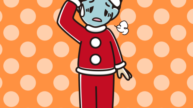 具合が悪いサンタ姿の男子大学生のイラスト【色、背景あり】PNG