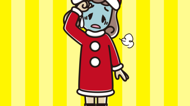 具合が悪いサンタ姿の女子大学生のイラスト【色、背景あり】PNG