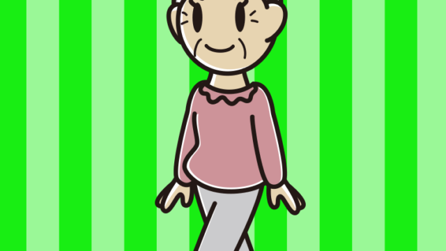 歩くおばあさんのイラスト【色、背景あり】PNG