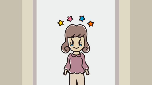 エレベーターでジーンとする女子大学生のイラスト【色、背景あり】PNG