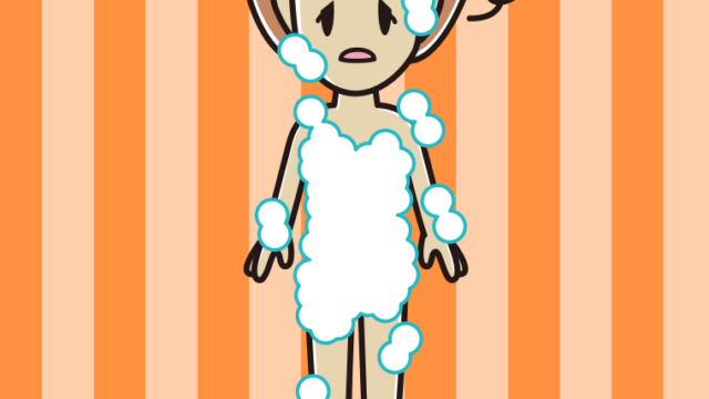 ぼーっとする泡だらけの女性のイラスト【色、背景あり】PNG