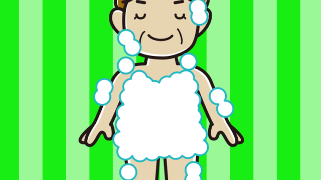 目を閉じる泡だらけのおばさんのイラスト【色、背景あり】PNG