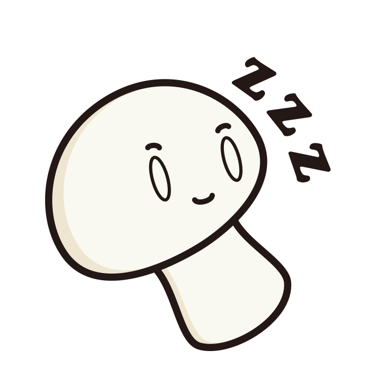 眠るマッシュルームちゃんのイラスト【色あり、背景なし】透過PNG