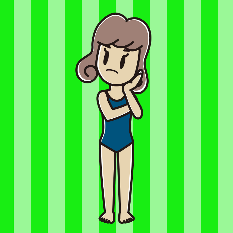 考えるスクール水着の女子大学生のイラスト【色、背景あり】PNG
