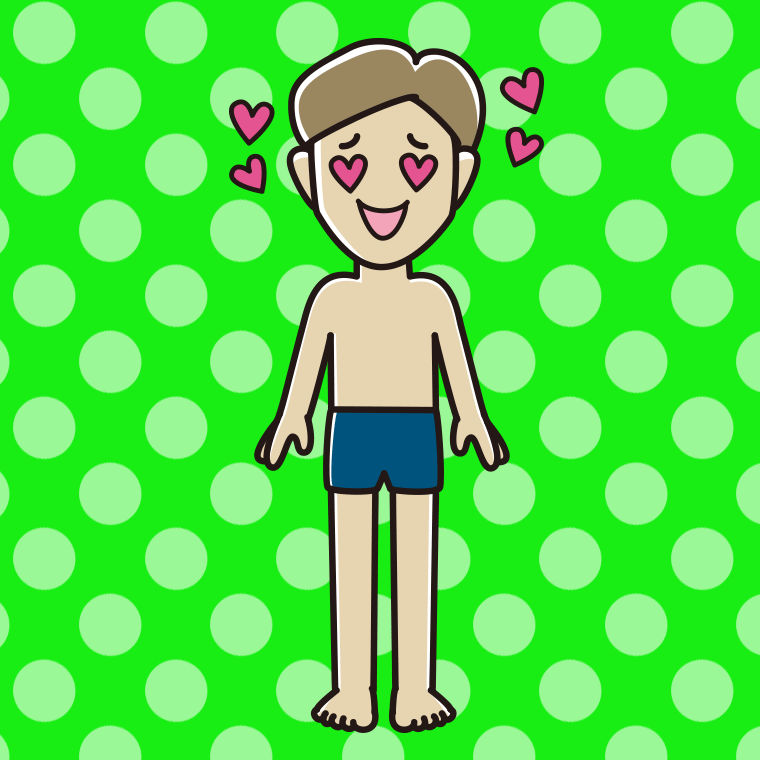 目がハートのスクール水着の男性のイラスト【色、背景あり】PNG